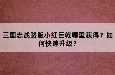 三国志战略版小红巨戟哪里获得？如何快速升级？