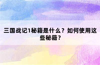 三国战记1秘籍是什么？如何使用这些秘籍？