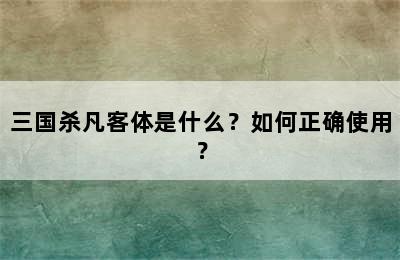 三国杀凡客体是什么？如何正确使用？