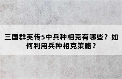 三国群英传5中兵种相克有哪些？如何利用兵种相克策略？