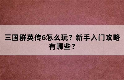 三国群英传6怎么玩？新手入门攻略有哪些？