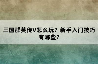 三国群英传V怎么玩？新手入门技巧有哪些？