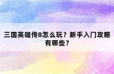 三国英雄传8怎么玩？新手入门攻略有哪些？