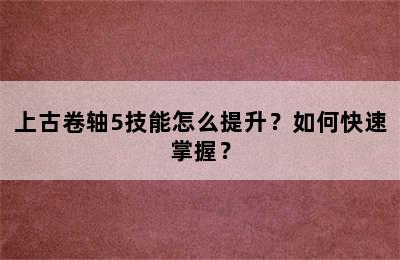 上古卷轴5技能怎么提升？如何快速掌握？