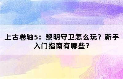 上古卷轴5：黎明守卫怎么玩？新手入门指南有哪些？