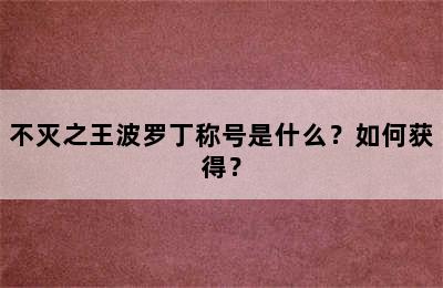 不灭之王波罗丁称号是什么？如何获得？