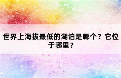 世界上海拔最低的湖泊是哪个？它位于哪里？