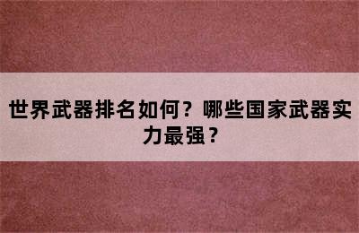 世界武器排名如何？哪些国家武器实力最强？