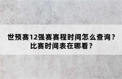 世预赛12强赛赛程时间怎么查询？比赛时间表在哪看？