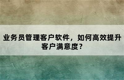 业务员管理客户软件，如何高效提升客户满意度？