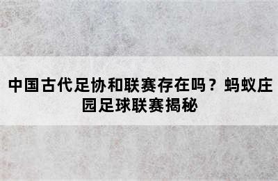 中国古代足协和联赛存在吗？蚂蚁庄园足球联赛揭秘