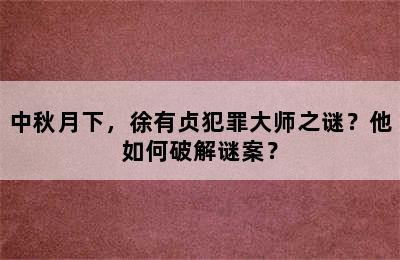 中秋月下，徐有贞犯罪大师之谜？他如何破解谜案？