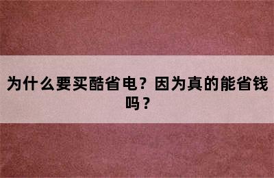 为什么要买酷省电？因为真的能省钱吗？