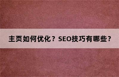 主页如何优化？SEO技巧有哪些？