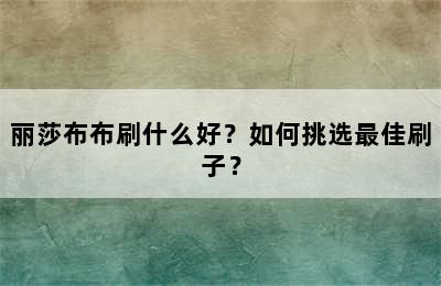 丽莎布布刷什么好？如何挑选最佳刷子？