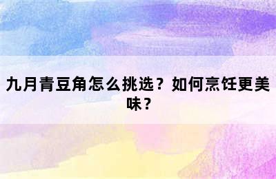 九月青豆角怎么挑选？如何烹饪更美味？