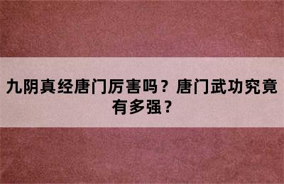 九阴真经唐门厉害吗？唐门武功究竟有多强？