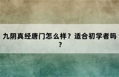 九阴真经唐门怎么样？适合初学者吗？