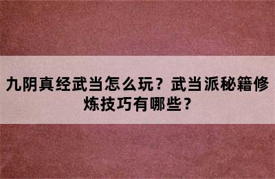 九阴真经武当怎么玩？武当派秘籍修炼技巧有哪些？