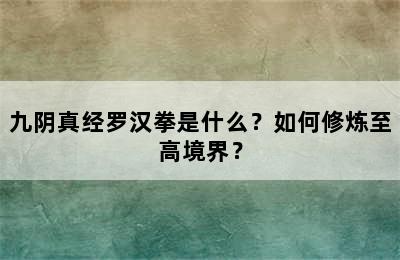 九阴真经罗汉拳是什么？如何修炼至高境界？