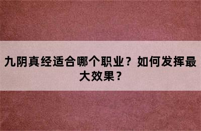 九阴真经适合哪个职业？如何发挥最大效果？