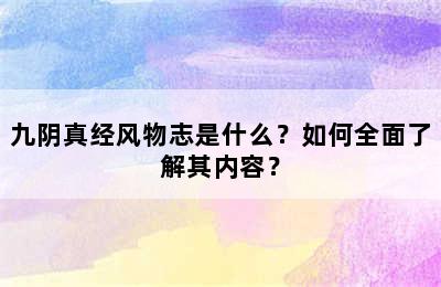 九阴真经风物志是什么？如何全面了解其内容？