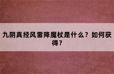 九阴真经风雷降魔杖是什么？如何获得？