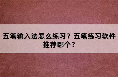 五笔输入法怎么练习？五笔练习软件推荐哪个？