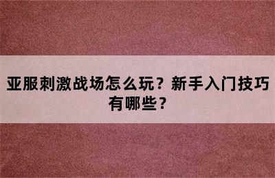 亚服刺激战场怎么玩？新手入门技巧有哪些？