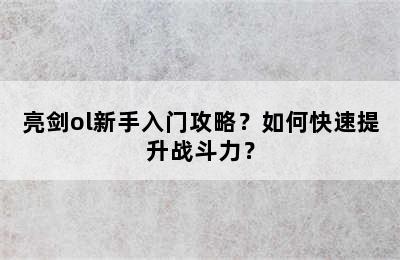 亮剑ol新手入门攻略？如何快速提升战斗力？