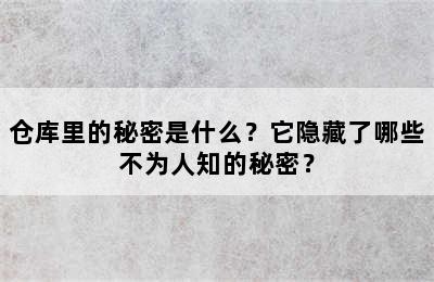 仓库里的秘密是什么？它隐藏了哪些不为人知的秘密？