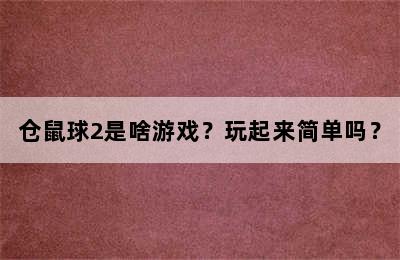 仓鼠球2是啥游戏？玩起来简单吗？