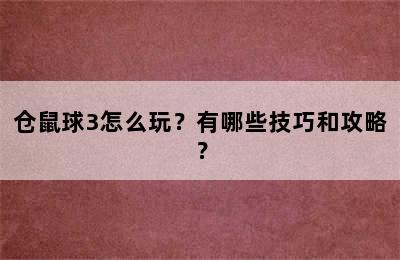 仓鼠球3怎么玩？有哪些技巧和攻略？