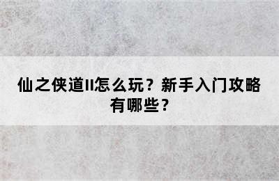 仙之侠道II怎么玩？新手入门攻略有哪些？