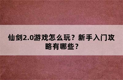 仙剑2.0游戏怎么玩？新手入门攻略有哪些？