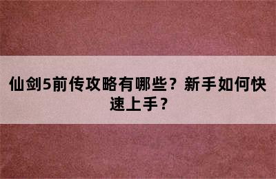 仙剑5前传攻略有哪些？新手如何快速上手？