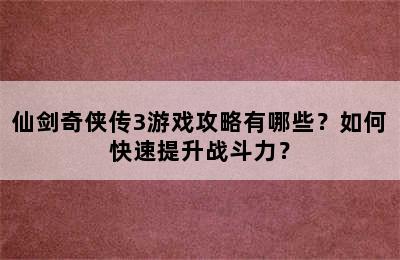 仙剑奇侠传3游戏攻略有哪些？如何快速提升战斗力？