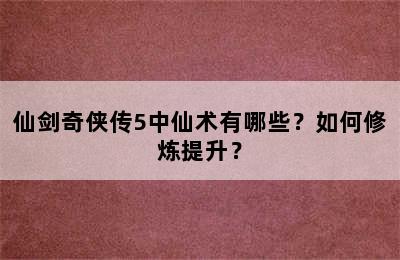 仙剑奇侠传5中仙术有哪些？如何修炼提升？