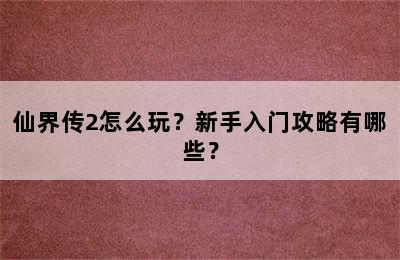 仙界传2怎么玩？新手入门攻略有哪些？