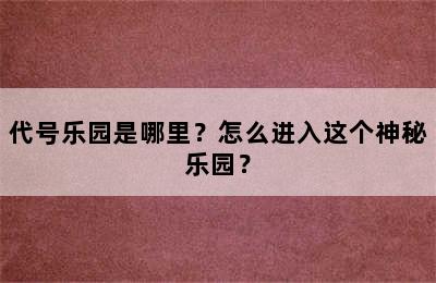 代号乐园是哪里？怎么进入这个神秘乐园？