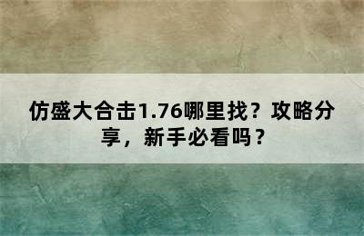 仿盛大合击1.76哪里找？攻略分享，新手必看吗？