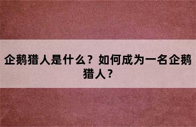 企鹅猎人是什么？如何成为一名企鹅猎人？