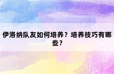 伊洛纳队友如何培养？培养技巧有哪些？