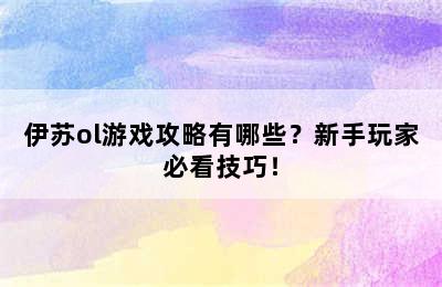 伊苏ol游戏攻略有哪些？新手玩家必看技巧！