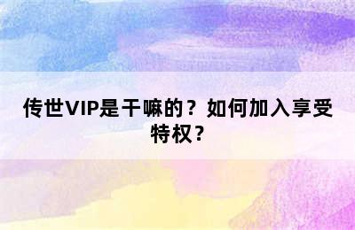 传世VIP是干嘛的？如何加入享受特权？