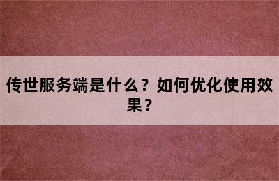 传世服务端是什么？如何优化使用效果？