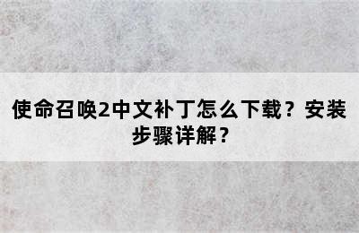 使命召唤2中文补丁怎么下载？安装步骤详解？