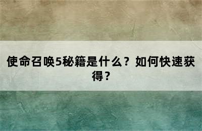 使命召唤5秘籍是什么？如何快速获得？