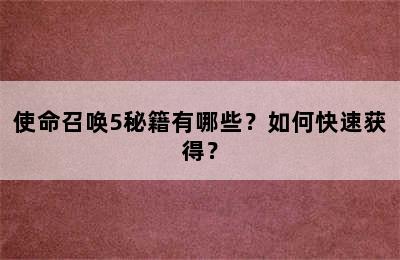 使命召唤5秘籍有哪些？如何快速获得？