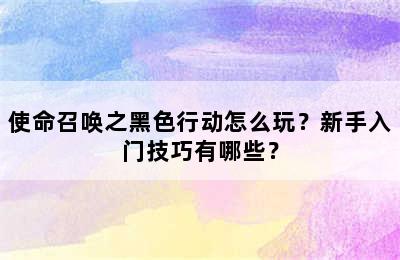 使命召唤之黑色行动怎么玩？新手入门技巧有哪些？